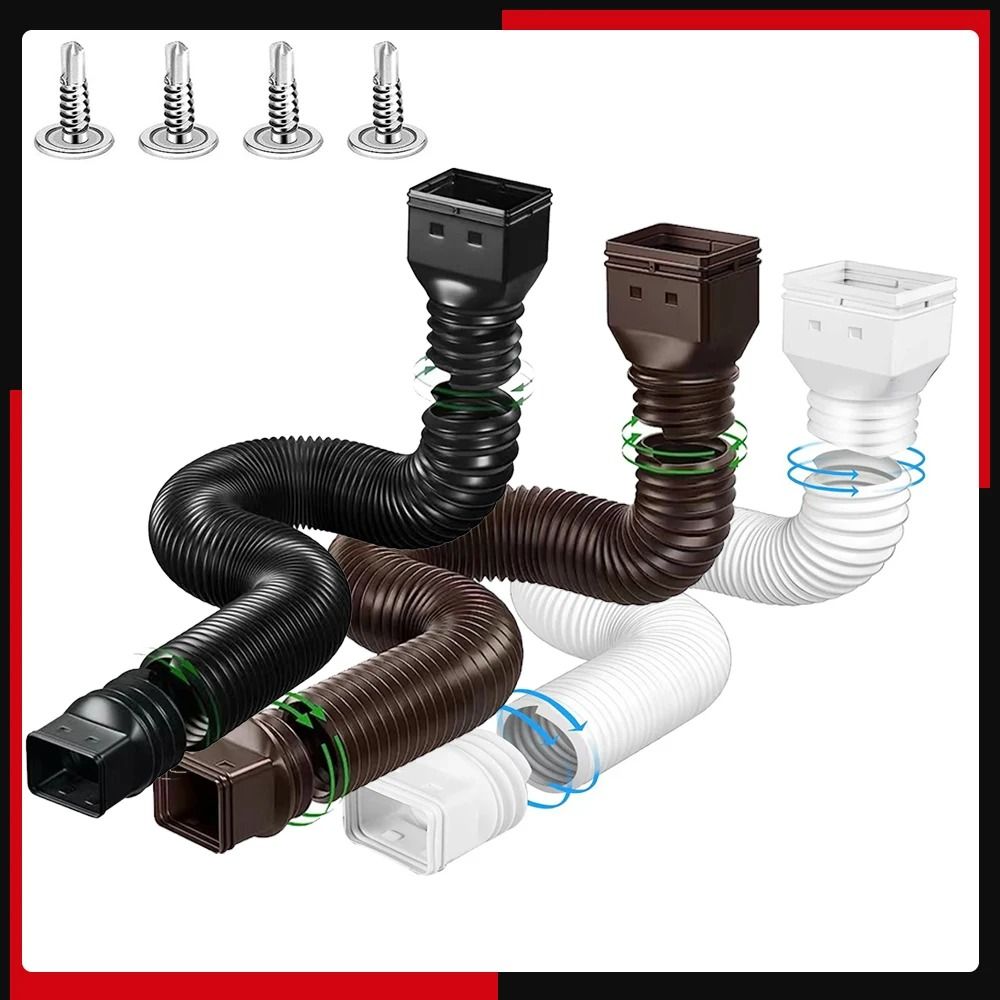 Flexible Rain Gutter Downspout Extension with Multiple Connector Sizes and Easy Installation
