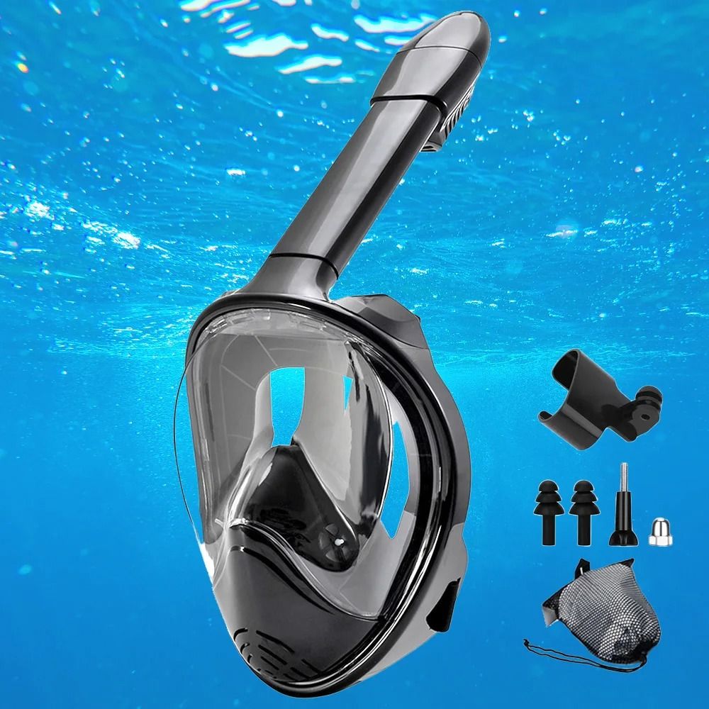 Full Face Snorkel Mask with Detachable Camera Mount Wide View AntiFog AntiLeak for Youth and Adults
