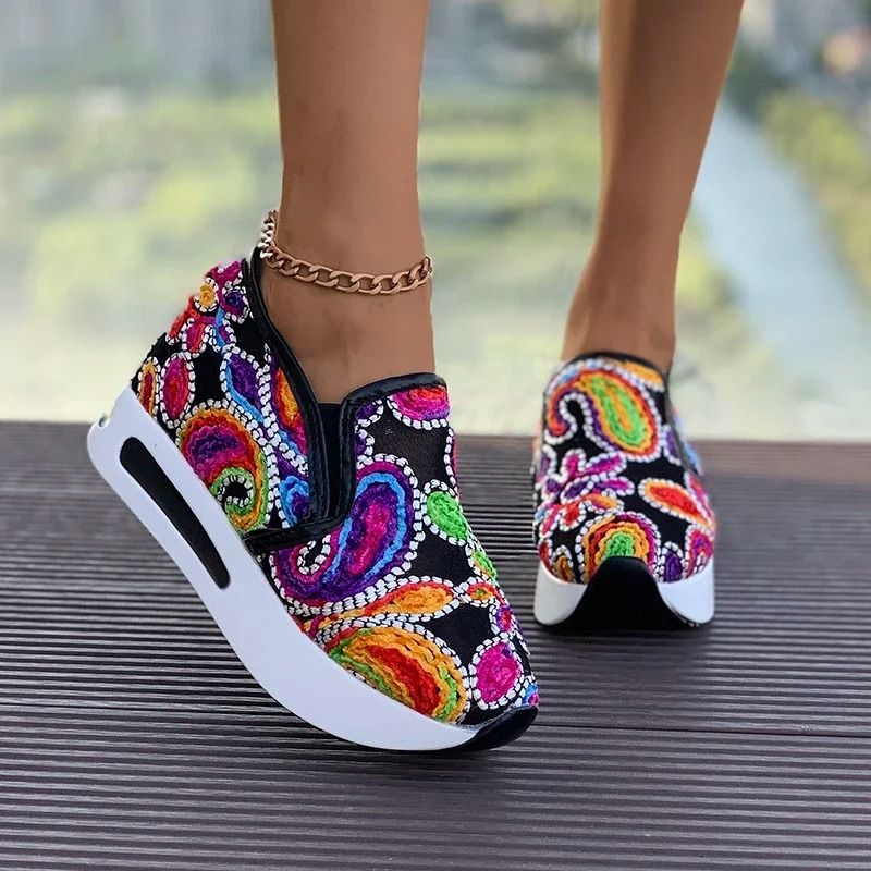 Sneakers Spring Autumn Slip On Casual Embroidery Platform Mesh Loafers 4