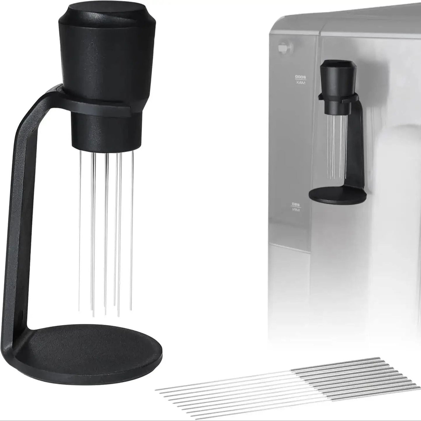 Espresso Needle Stirring Tool with Magnetic Holder and Replacement Pins