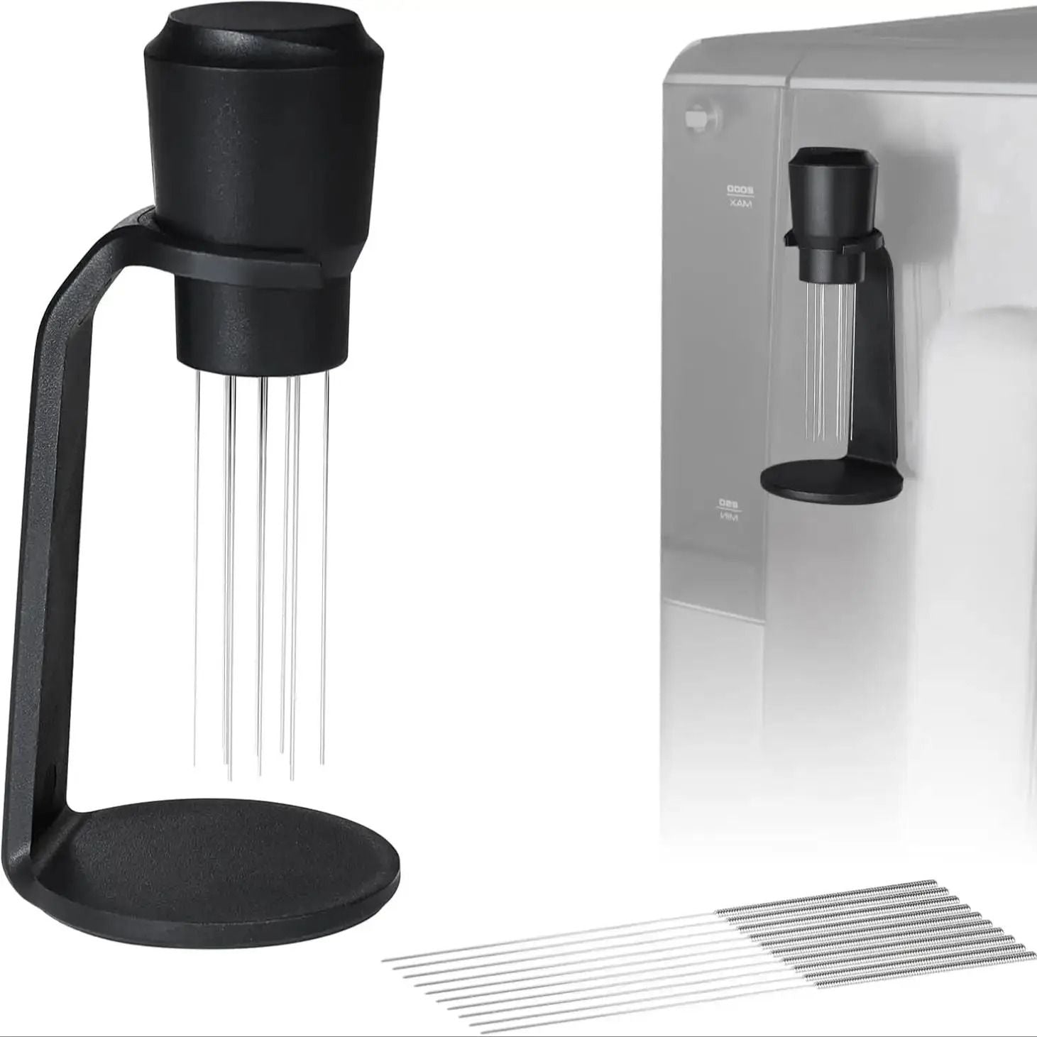Espresso Needle Stirring Tool with Magnetic Holder and Replacement Pins