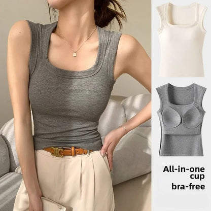 Seamless Built In Bra Tank Top for Women Breathable Sports Vest Combo