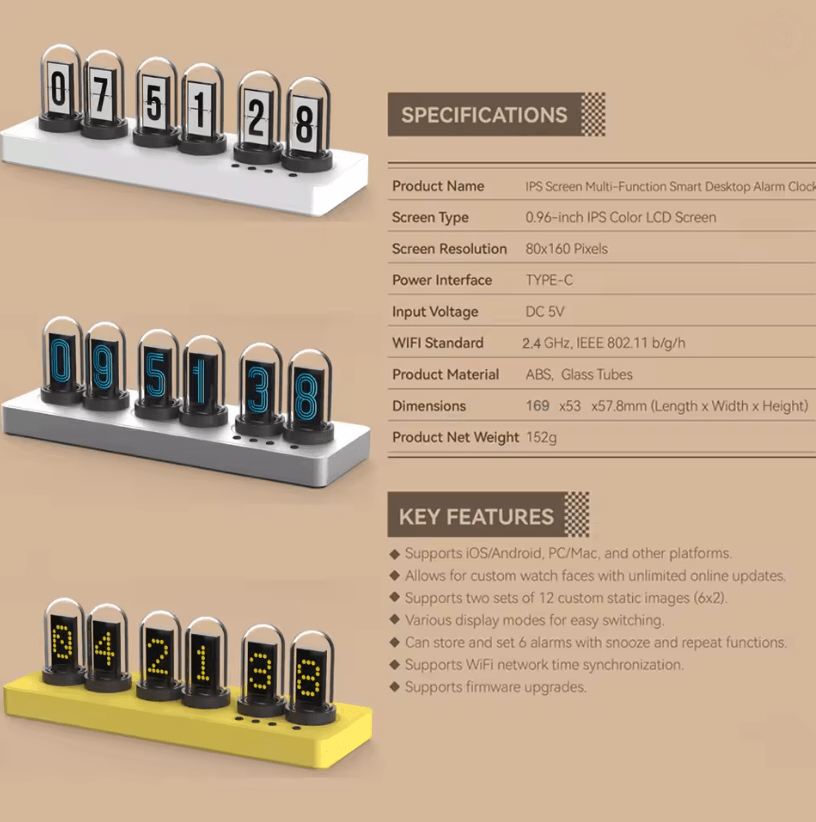TimeGlow WiFi Nixie Tube Alarm Clock 2
