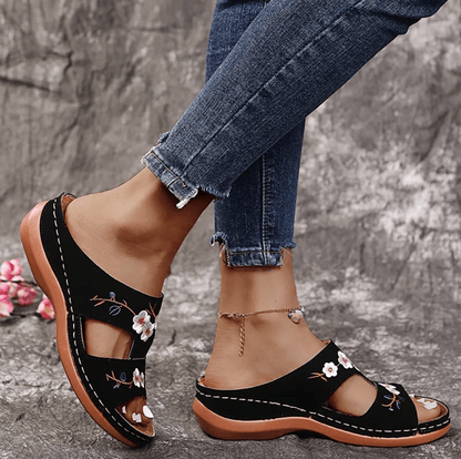 FloraStep Embroidered Leather Wedge Slippers 2