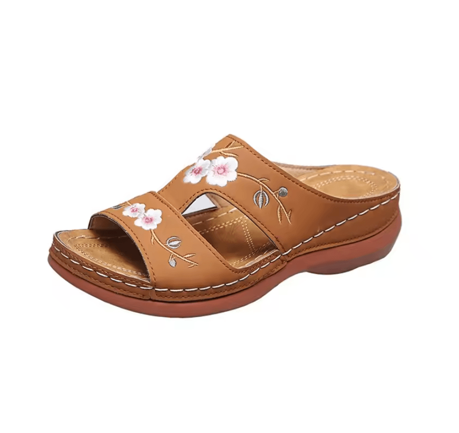 FloraStep Embroidered Leather Wedge Slippers 3