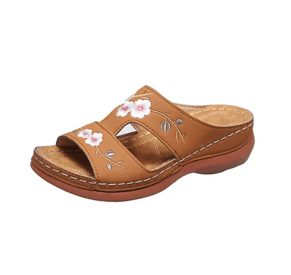 FloraStep Embroidered Leather Wedge Slippers 3