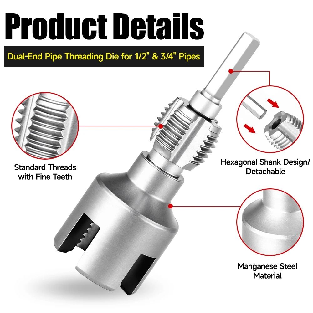 Detachable DN15 DN20 DN25 Pipe Threading Tool With Hex Shank For Internal And External Water Pipe T 1