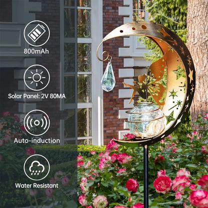 Whimsical Moon Fairy Solar Garden Stake Light  Crackle Glass Globe 3