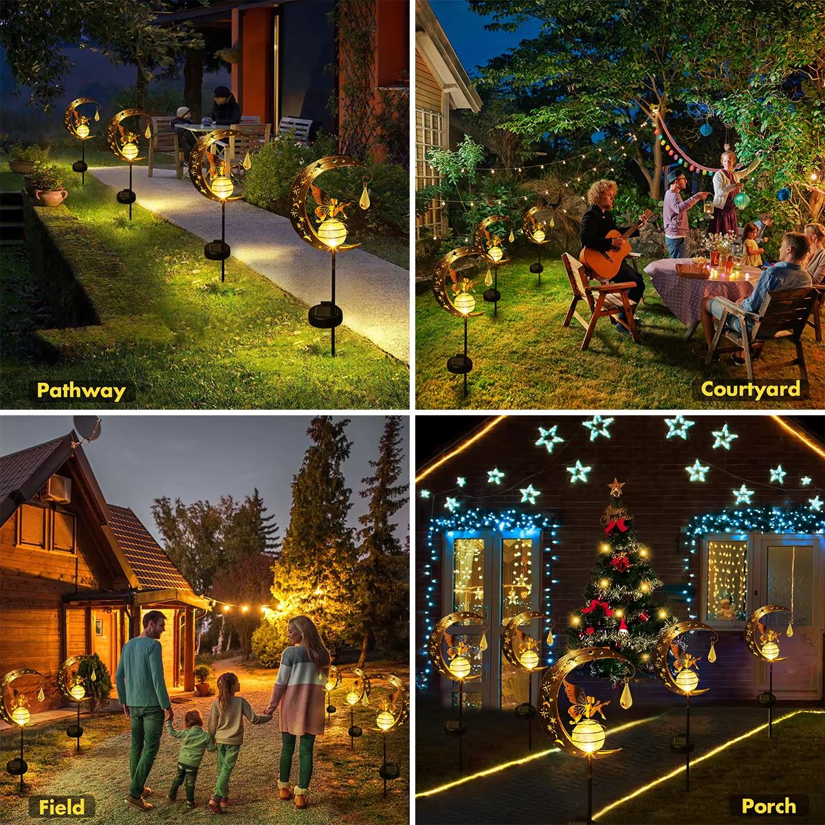 Whimsical Moon Fairy Solar Garden Stake Light  Crackle Glass Globe 5