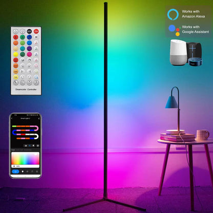 Smart Corner RGB Floor Lamp with Tuya and Alexa | 160cm Dimmable Mood Lighting