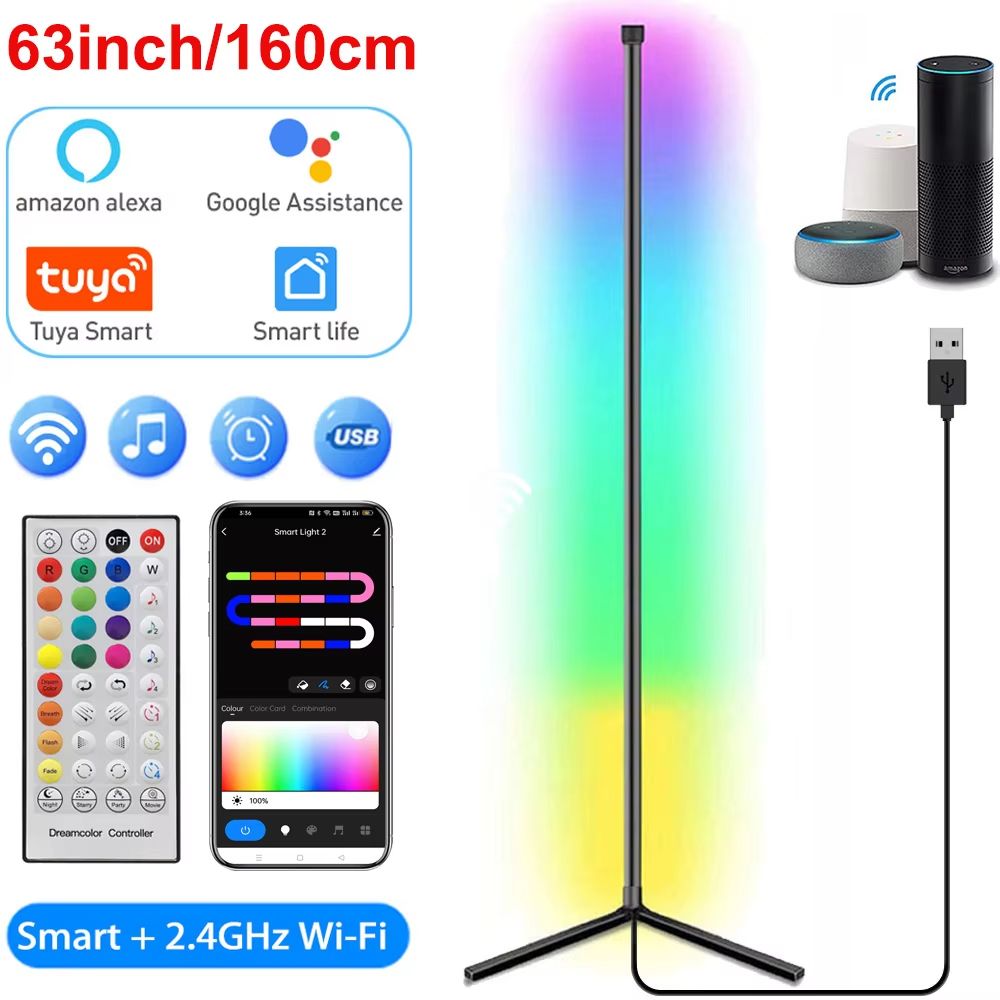 Smart Corner RGB Floor Lamp With Tuya And Alexa  160cm Dimmable Mood Lighting 9