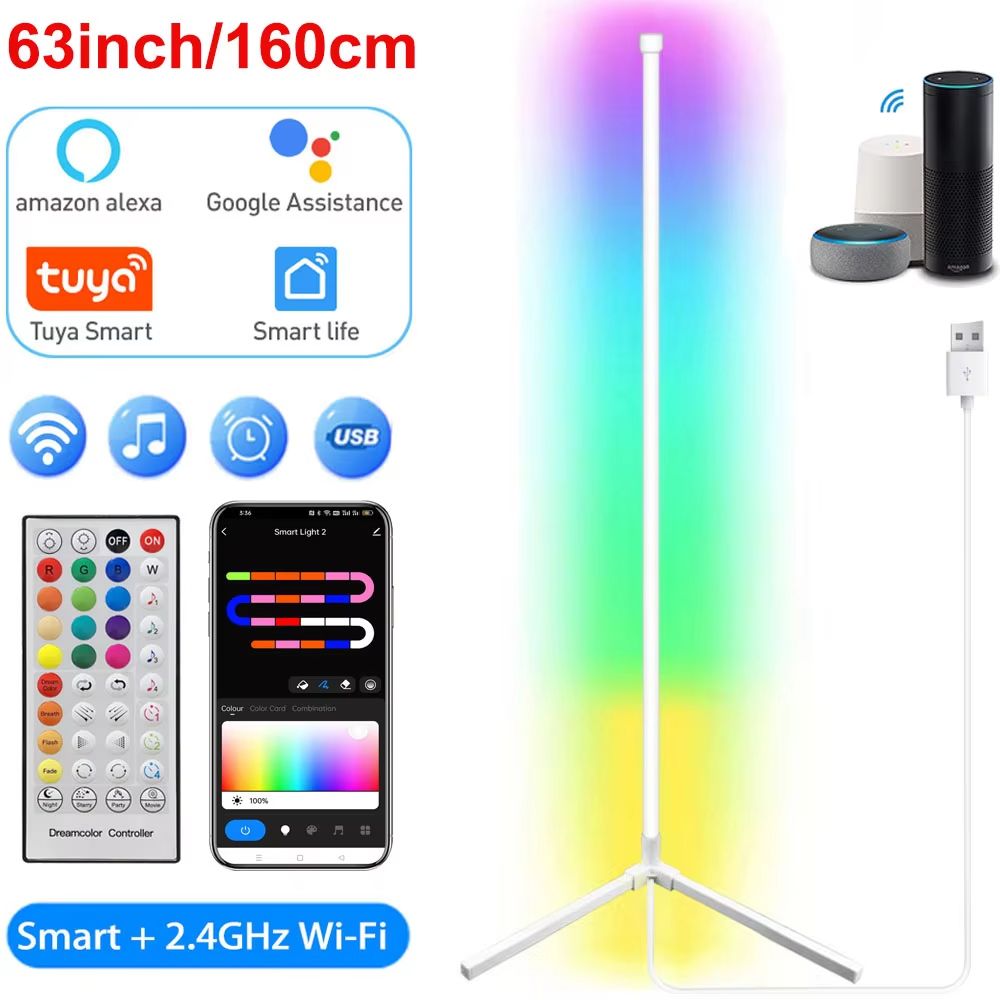 Smart Corner RGB Floor Lamp With Tuya And Alexa  160cm Dimmable Mood Lighting 10