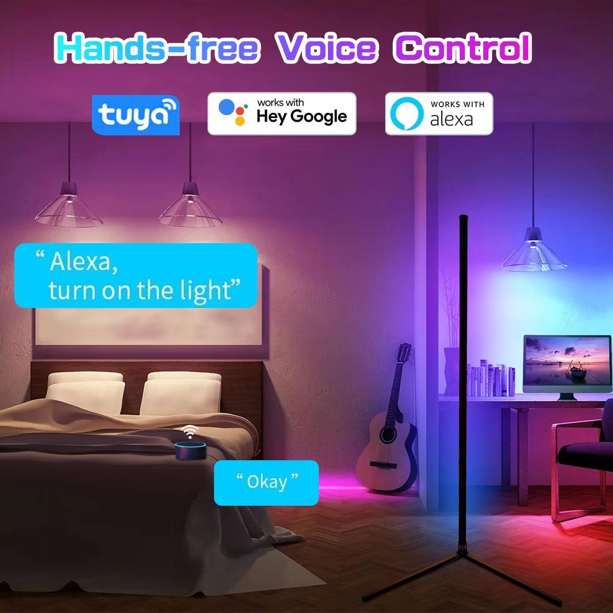 Smart Corner RGB Floor Lamp With Tuya And Alexa  160cm Dimmable Mood Lighting 1