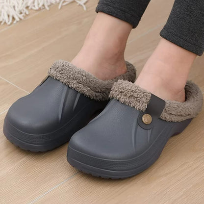 Cozy Waterproof Fur Clog Slippers – Plush, Indoor Outdoor Winter Shoes