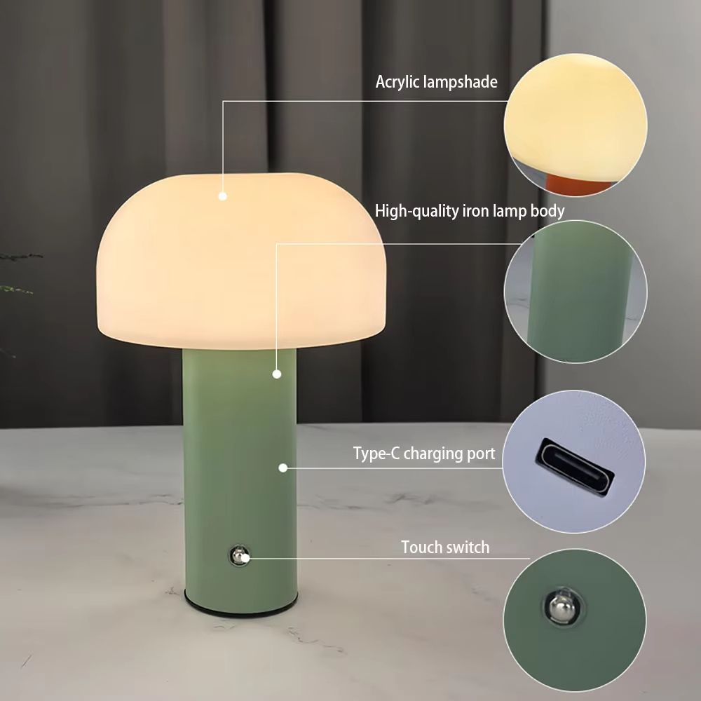 Mushroom Glow LED Rechargeable Table Lamp  Portable 3Color Dimmable Night Light 1