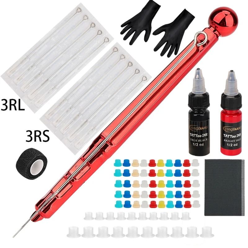 Hand Poke Pen And Tattoo Tool Kit With Ink Cups And Accessories 7