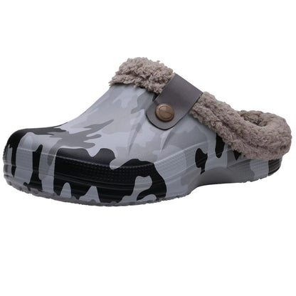 Shevalues Waterproof Fuzzy Men's Clogs Warm Fur Lined Slippers Indoor Outdoor Anti Slip House Shoes