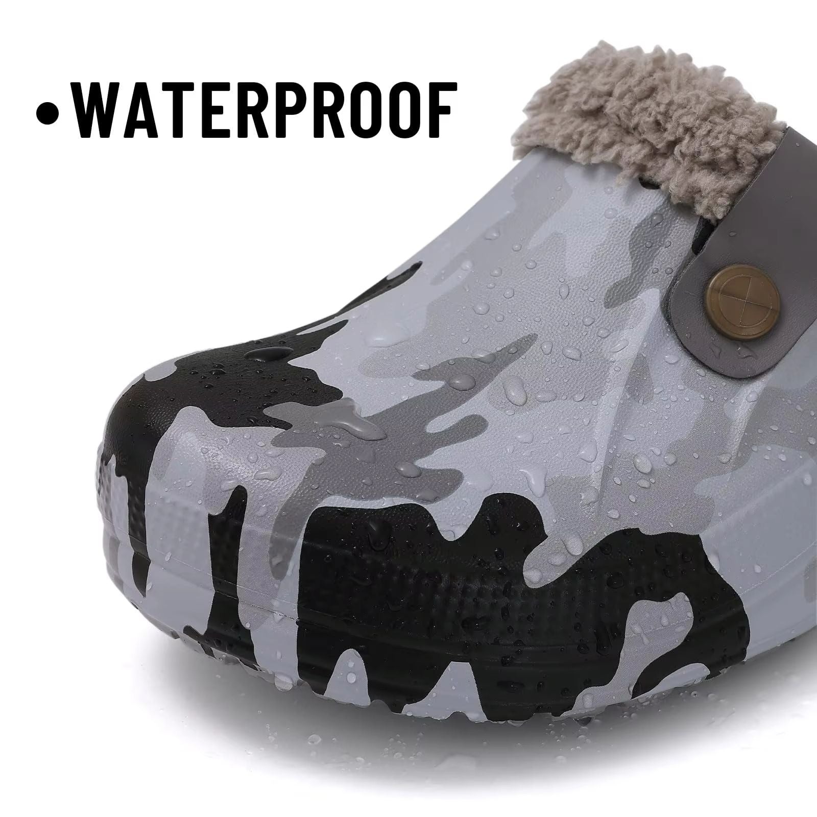 Shevalues Waterproof Fuzzy Mens Clogs Warm Fur Lined Slippers Indoor Outdoor Anti Slip House Shoes 2