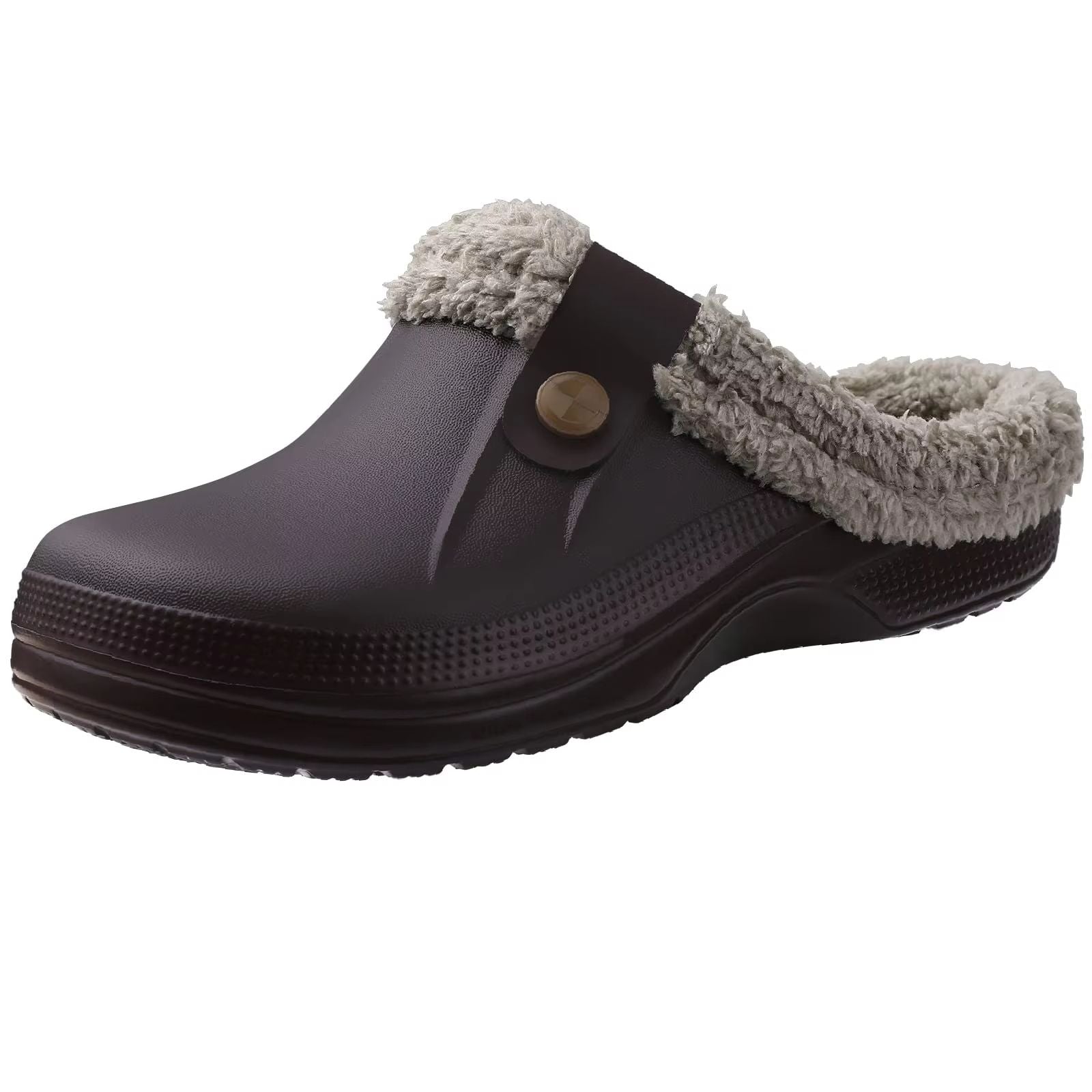 Shevalues Waterproof Fuzzy Mens Clogs Warm Fur Lined Slippers Indoor Outdoor Anti Slip House Shoes 16