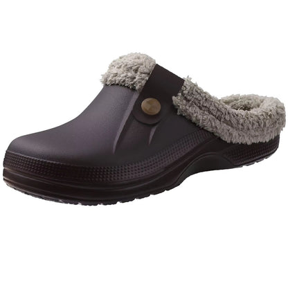 Shevalues Waterproof Fuzzy Mens Clogs Warm Fur Lined Slippers Indoor Outdoor Anti Slip House Shoes 16