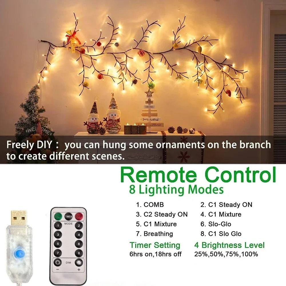 Willow Vine Branch USB String Lights with Eight Warm Light Modes