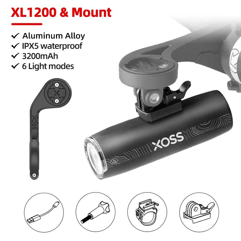 XOSS XL1200 Bike Headlight 1200 Lumen Waterproof Rechargeable Aluminum Front Lamp 8