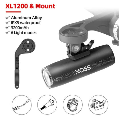XOSS XL1200 Bike Headlight 1200 Lumen Waterproof Rechargeable Aluminum Front Lamp 8