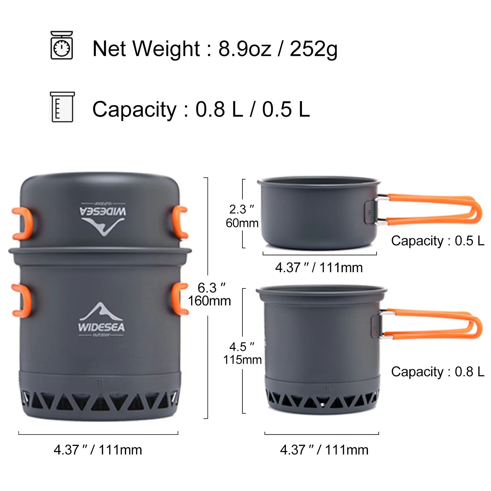 Widesea Camping Cookware Set 13L 23L Pot Kettle Lightweight Aluminum Heat Efficient Outdoor Cooking 1