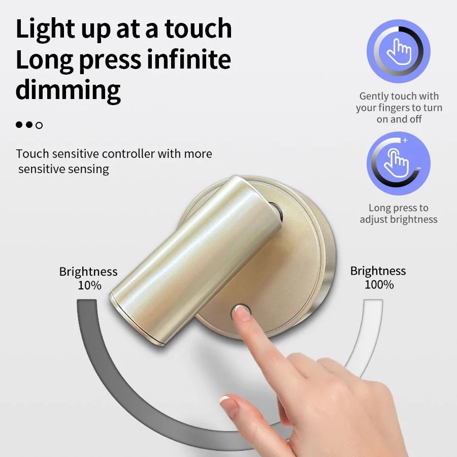 LED Magnetic USB Rechargeable Wall Spotlight Set 2pcs Wireless Reading Light 1