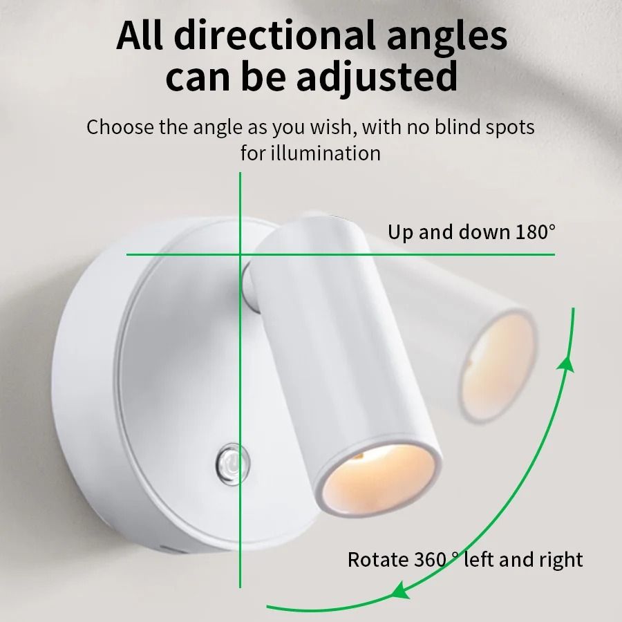 LED Magnetic USB Rechargeable Wall Spotlight Set 2pcs Wireless Reading Light 3