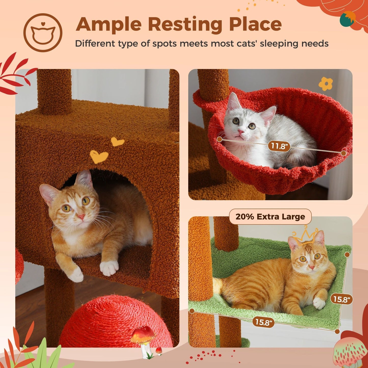 Adjustable 230 To 252 Cm Floor To Ceiling Cat Tree With Condo Hammock And Scratching Posts 2