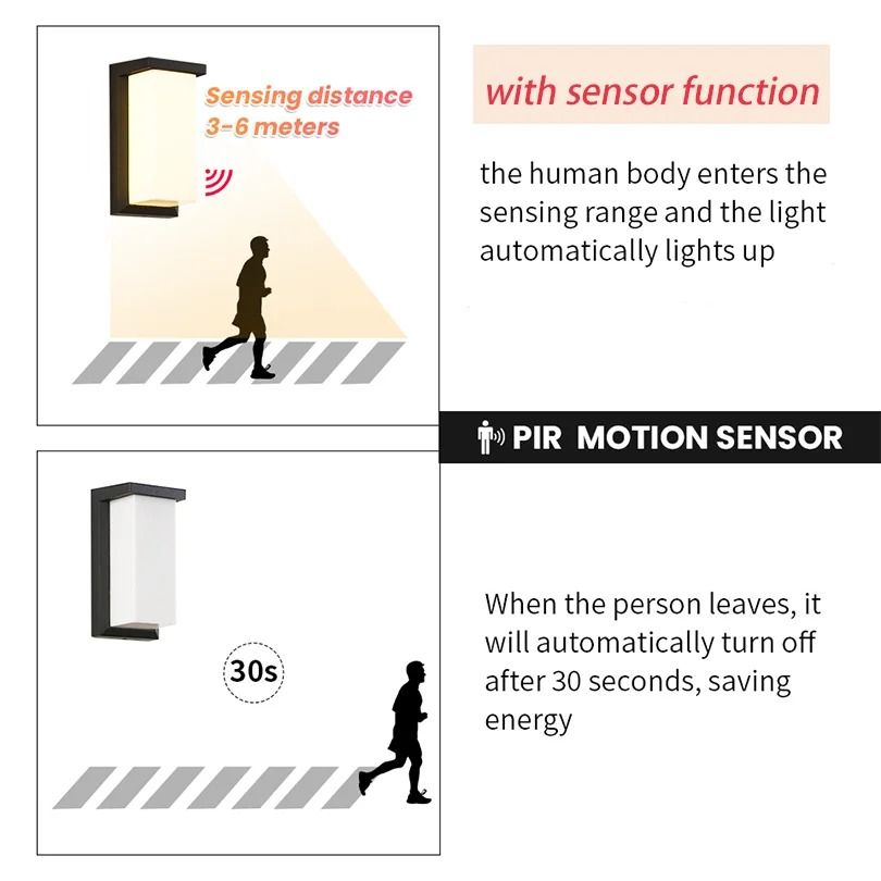 LED Outdoor Wall Light Waterproof Motion Sensor Porch Light IP66 2