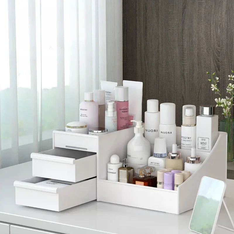 New Plastic Drawer Makeup Storage Box, Dormitory Organizer, Skin Care Cosmetics Shelf for Dressing Table & Desktop
