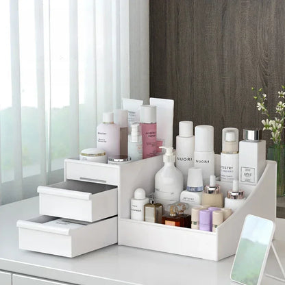 New Plastic Drawer Makeup Storage Box, Dormitory Organizer, Skin Care Cosmetics Shelf for Dressing Table & Desktop