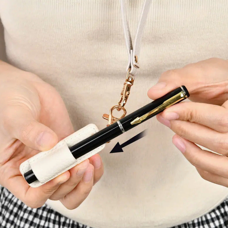 Neck Nurse Pen Clip, Portable Keychain Pen Holder Compact Leather Office Pen Storage Clip for Professionals