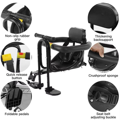 Ultimate FrontMounted Child Bike Seat  Secure Bicycle Child Safety Seat With Foot Pedals 4