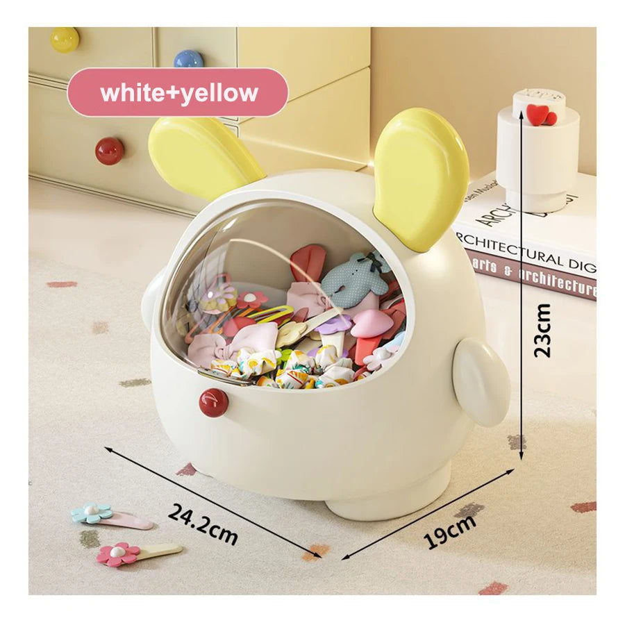 Cute Rabbit Desktop Storage Box with Dustproof Stationery Organizer for Girl Hair Rings, Jewelry & Home Decor