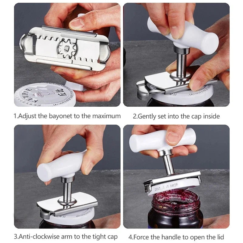 Adjustable Stainless Steel Can Opener, Non-Slip Manual Jar Bottle Lid Opener, Home Kitchen Gadget Bottle Opening Tool