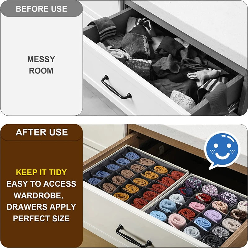 Foldable Closet Organizer Drawer Divider, Storage Box for Socks, Underwear Ties, Space-Saving Cabinet Organization Bins