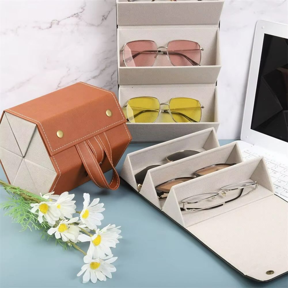 Elegant PU Leather Multi Grid Glasses and Jewelry Organizer Box