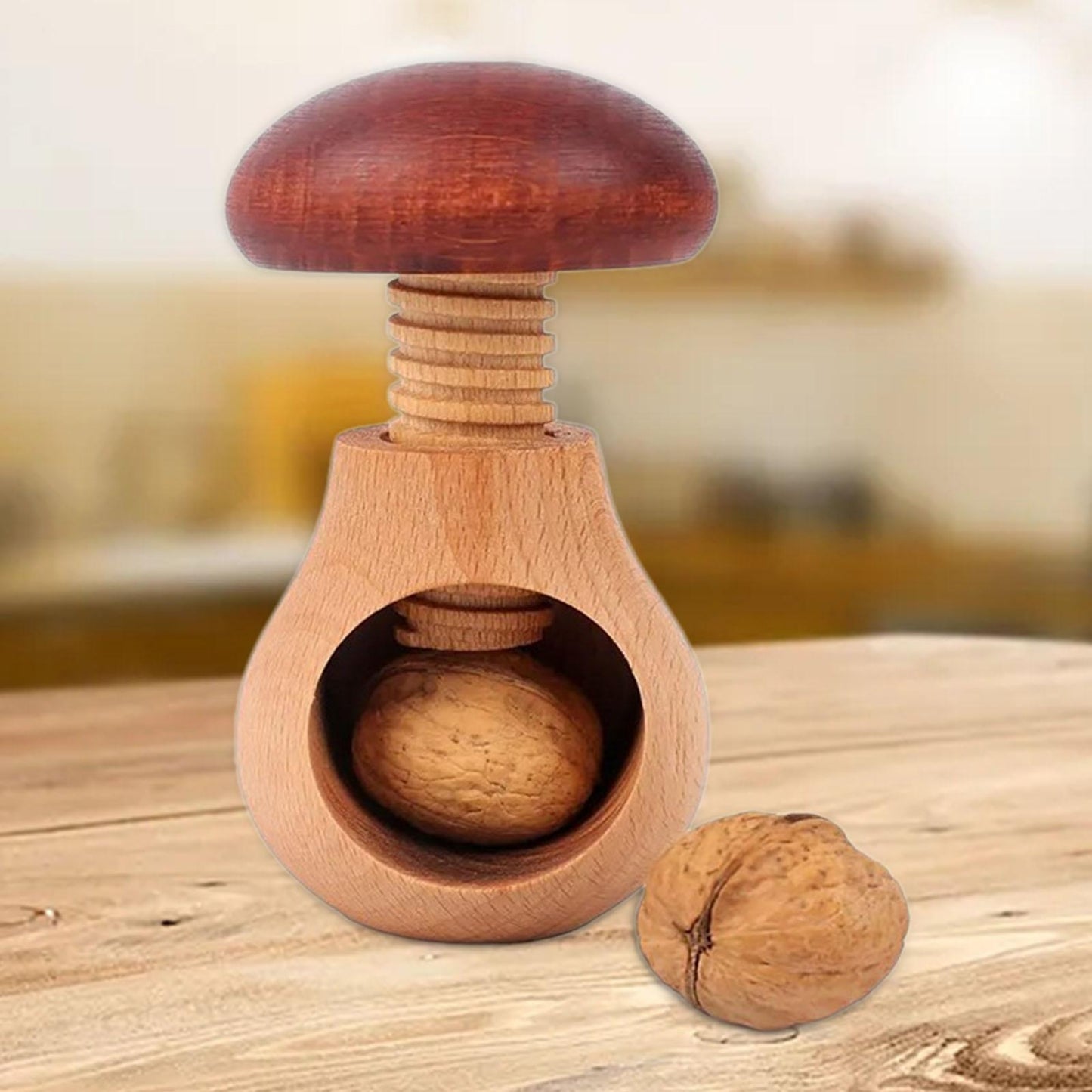 Adjustable Nut Sheller with Wooden Base, Mushroom Shaped Manual Walnut Opener, Nut Cracker Tool for Pecans Kitchen Use
