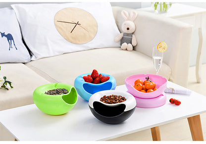 Creative Double-Layer Snacks Bowl, Nut Sunflower Seed Bowl with Shell Storage, Dry Fruit Containers, Snack Storage Box