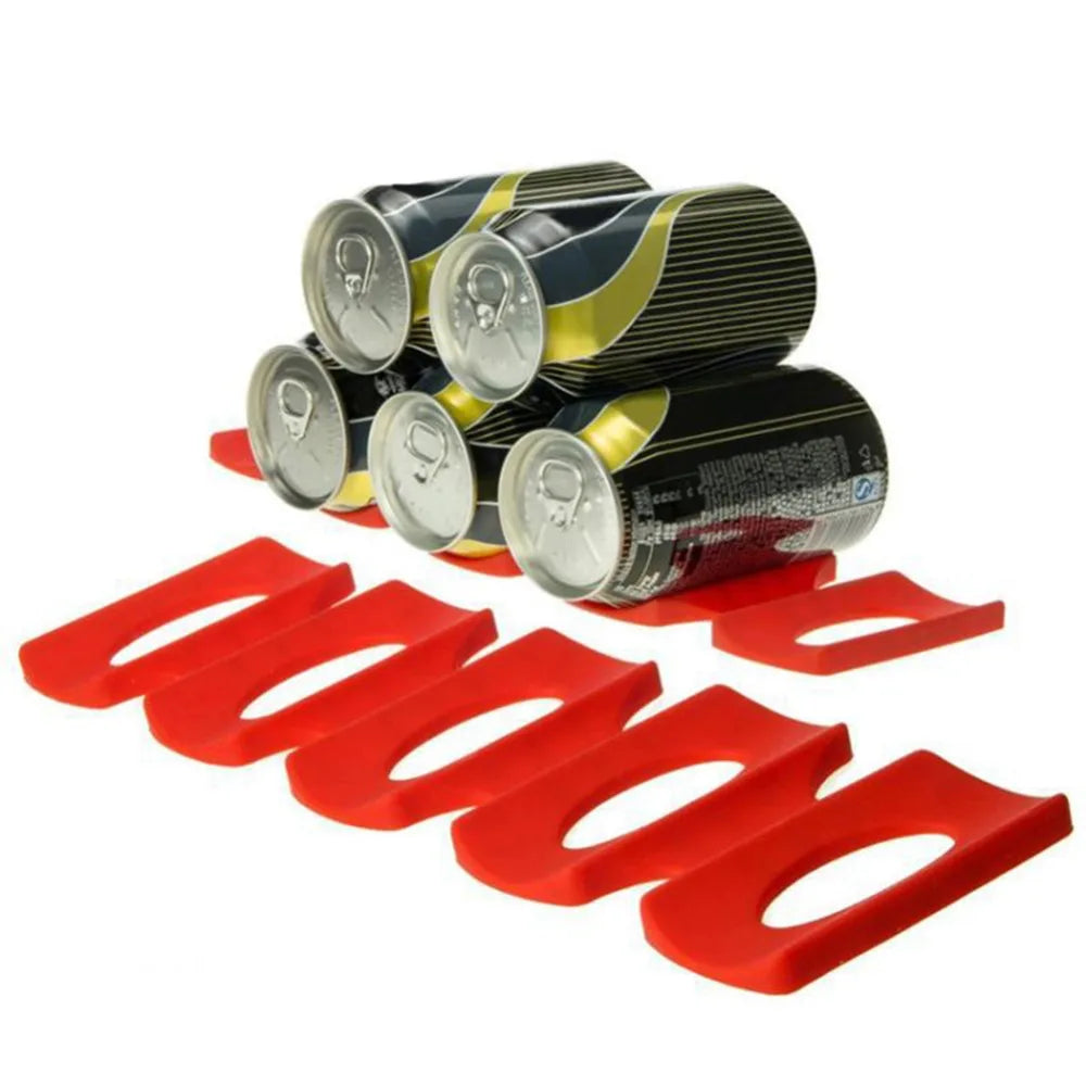 Red Silicone Fridge Can Beer Wine Bottle Rack Holder Mat – Anti-Skid Stacking Tidy Tool, Foldable Kitchen Organizer