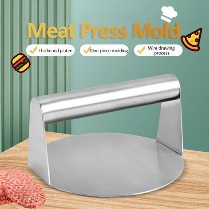 Stainless Steel Smash Burger Press Round Shape, Hamburger Meat Mold for Deli Use, Kitchen Beef Masher Plate Tool