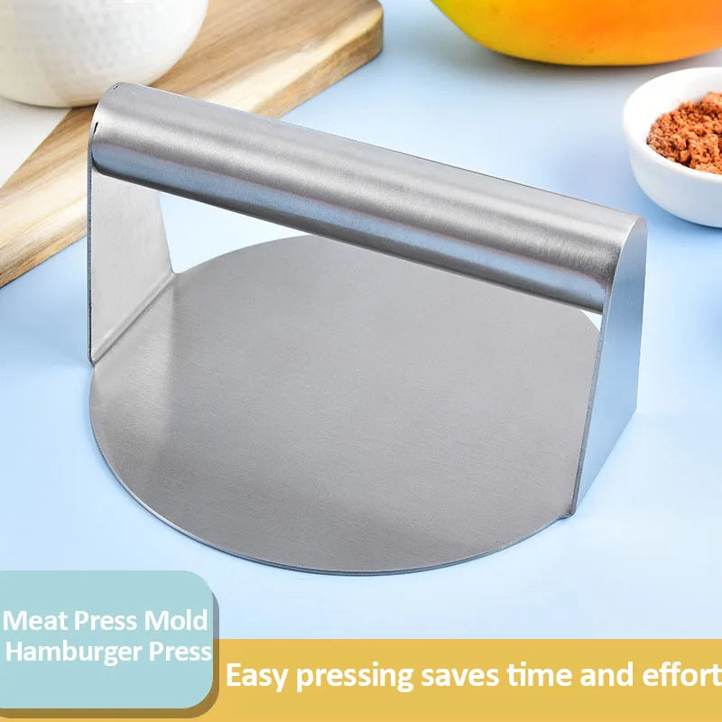 Stainless Steel Smash Burger Press Round Shape, Hamburger Meat Mold for Deli Use, Kitchen Beef Masher Plate Tool