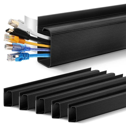 PVC Desk Cable Tray, Under Desk Cable Management, Wire Organizer Raceway & Cord Hider for Home Office