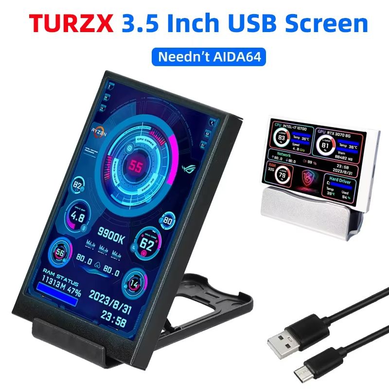 3.5" USB Mini Secondary Display for Real-Time PC Hardware Monitoring – AIDA64 Ready