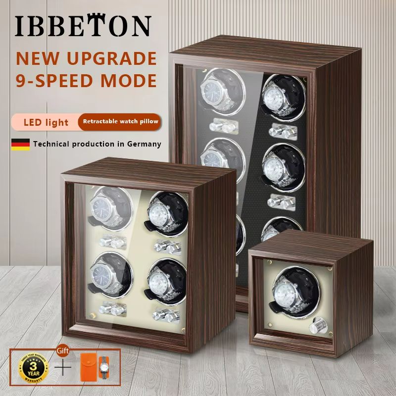 IBBETON EleganceWood Automatic Watch Winder – 2, 4, or 6 Slots with Mabuchi Motor