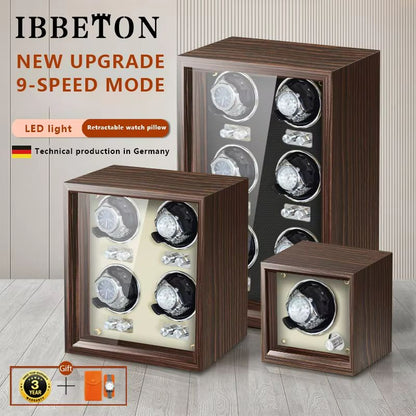 IBBETON EleganceWood Automatic Watch Winder – 2, 4, or 6 Slots with Mabuchi Motor