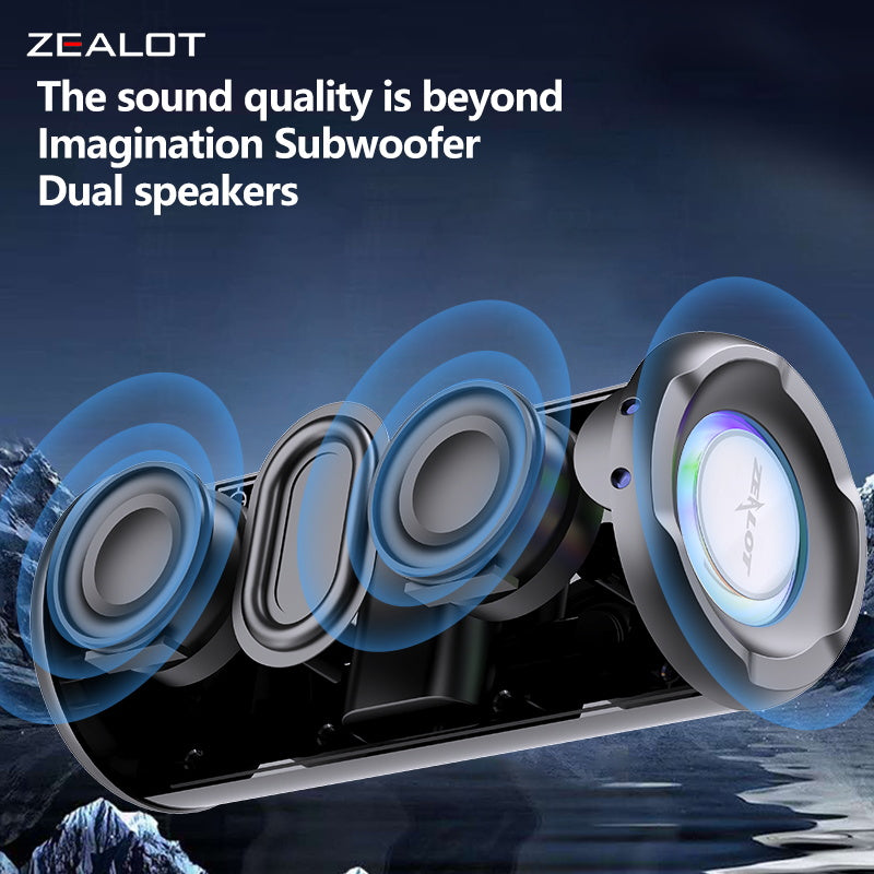 Wireless Speaker ZEALOT S46, 10W HiFi Sound, RGB Light, Dual Pairing, 1800mAh Battery, Bluetooth Speaker